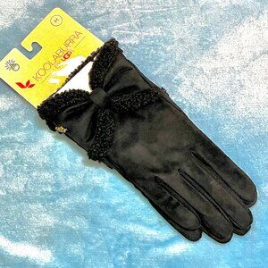 NEW KOOLABURRA BY UGG®  Black Faux Twinface Gloves with Bow, Faux Suede, MED
